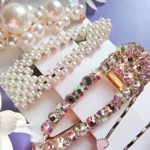 HAIR CLIPS Large Beaded Hair clips pack of Six